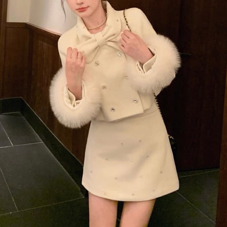 Pearl Ribbon Fur Trim Set Up 2色