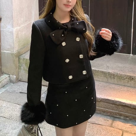 Pearl Ribbon Fur Trim Set Up 2色