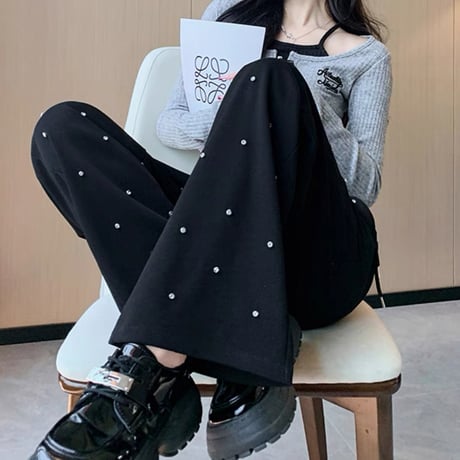 ストーン付きラフパンツ 2色