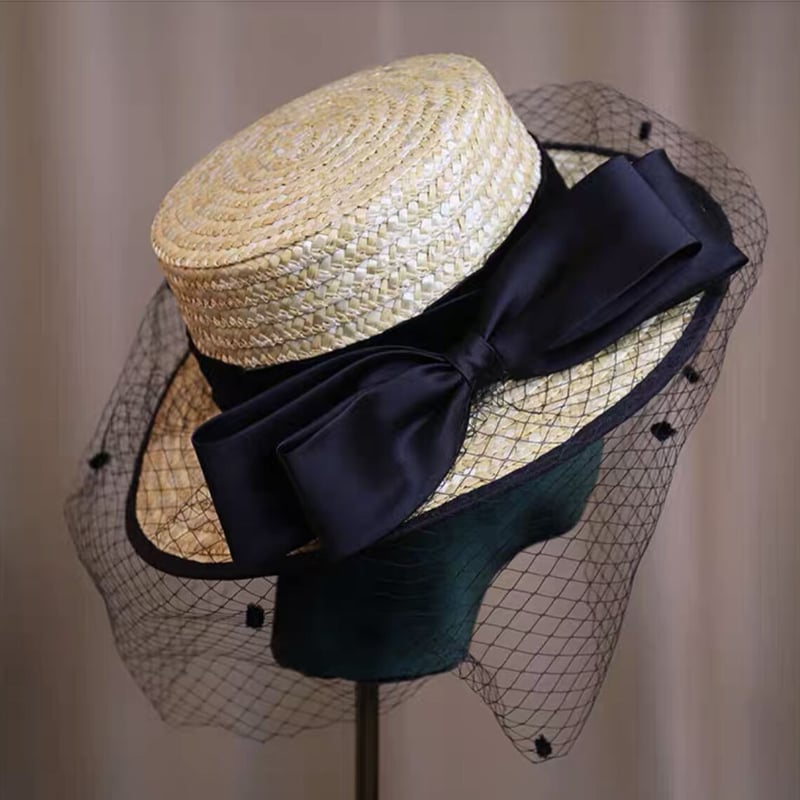 ドットチュールリボンストローハット | ecrea