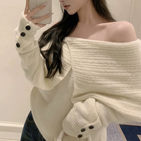 オフショルcollar長袖トップス