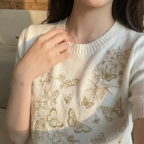 Butterfly Embroidery Knit Top