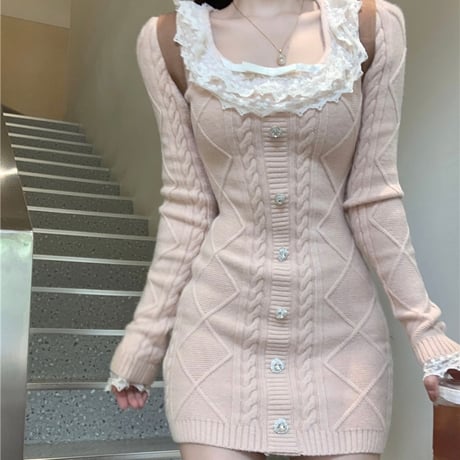Girly ニットレースワンピ 2色