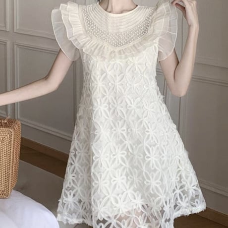 Flower lace frill op