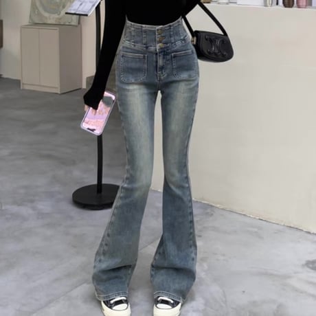 フレアデニムパンツ  2色