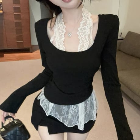 Lace Layered Knit Top
