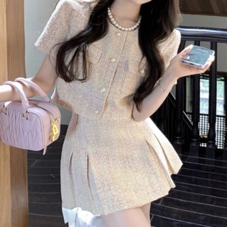 mix color pleats skirt  setup