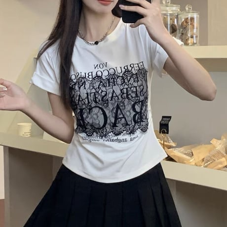 lace lettering Tシャツ 3色