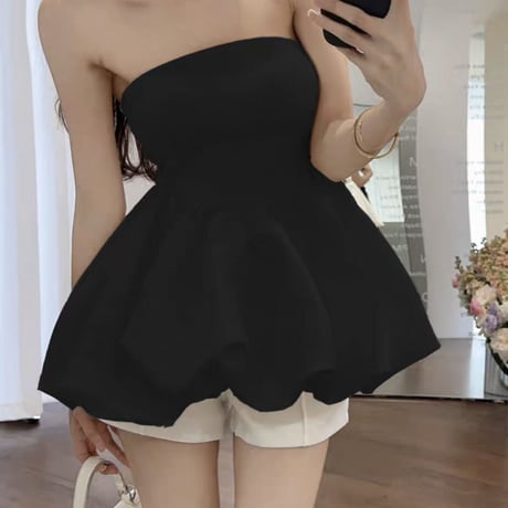 balloon peplum bare tops 2色