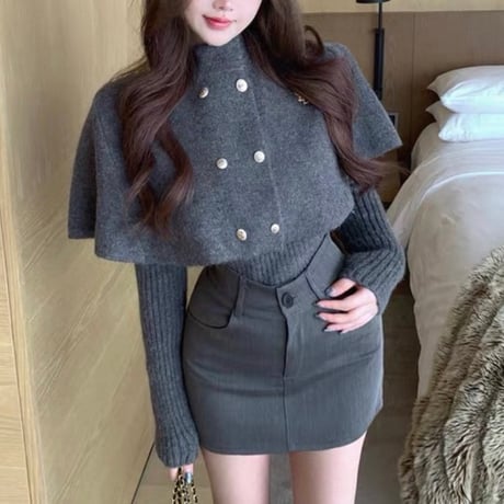 Cape Knit × Skirt Set