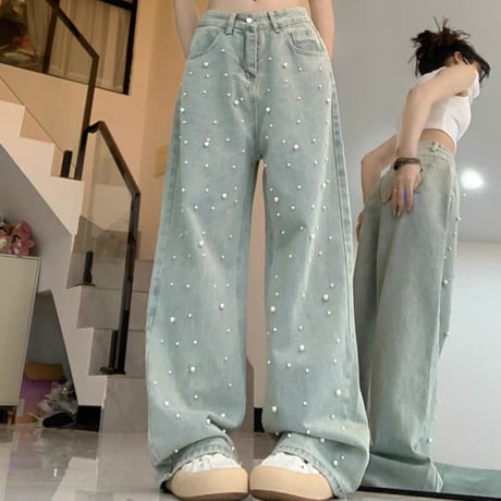 パール付きデニムパンツ