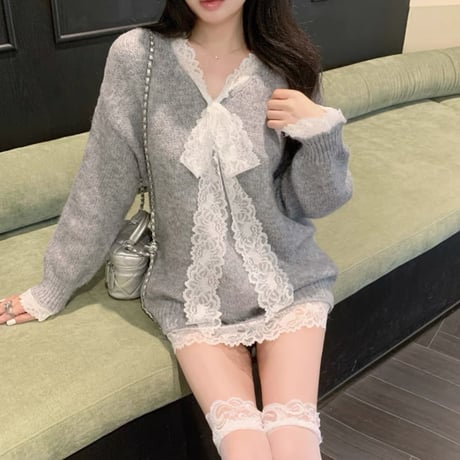 レース×ニットゆるトップス3色