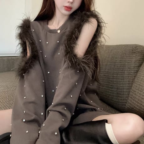 kira kira feather fur トップス 3色