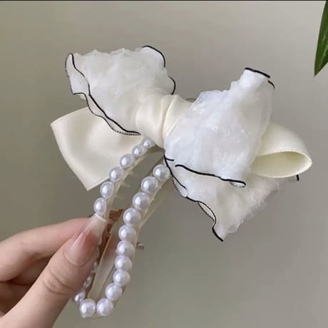リボンパール ヘアクリップ3色