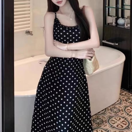 Dot long camisole dress 2色
