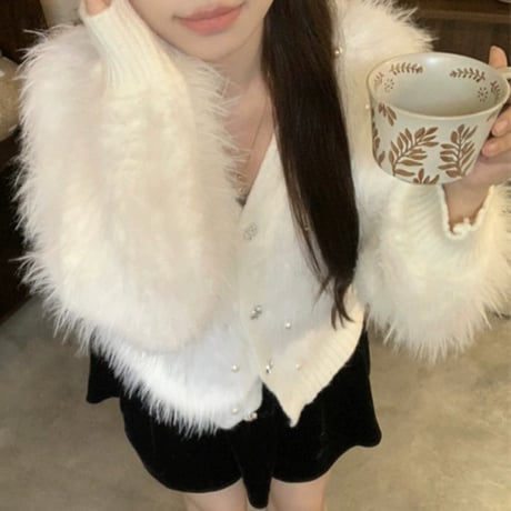 ビジュー＆パールシャギーカーディガン