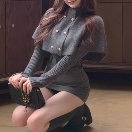 Cape Knit × Skirt Set
