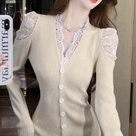 shoulder lace long op 3色