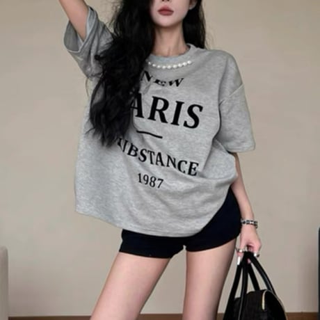 パール付きPARISトップス 3色