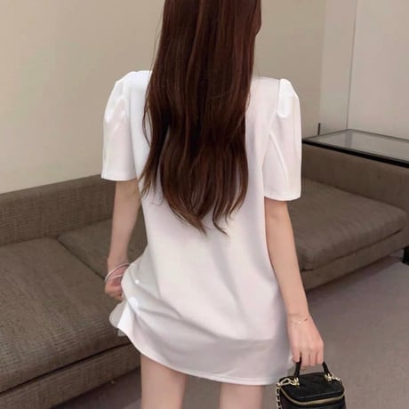 Crystal Neck Puff Onepiece 2色