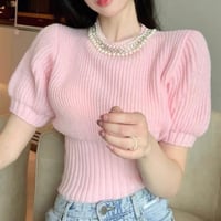 パールビジュー半袖ニットトップス