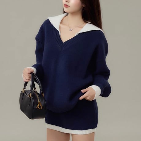 Layered Collar Knit Mini Set Up 3色