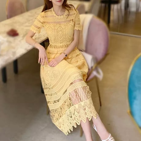 愛瀬椿様ご着用yellow crochet onepiece