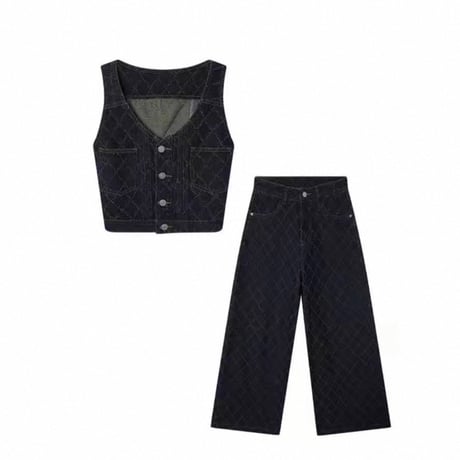 Diamond Stitch Denim Set