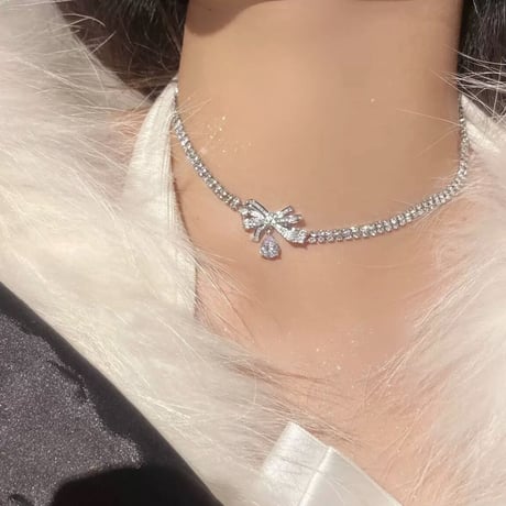 Crystal silver ribbon accessory 3種