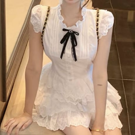 Girlyコットンレース ワンピ