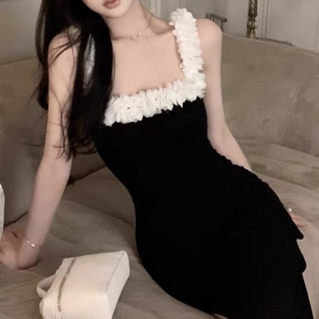 フリルストラップロングワンピ