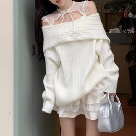 レースインナー×オフショルトップスセット