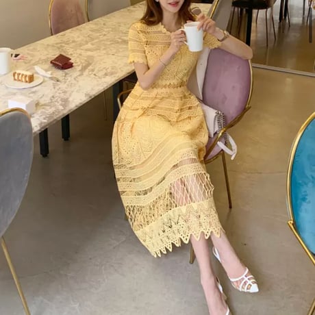 愛瀬椿様ご着用yellow crochet onepiece