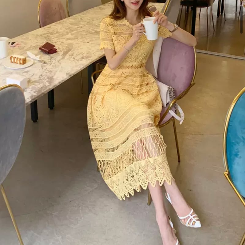 愛瀬椿様ご着用yellow crochet onepiece | ecrea