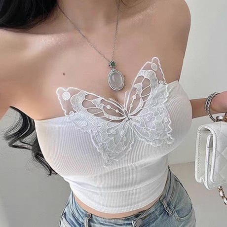 Butterfly Lace Crop Top 2色
