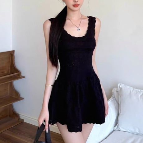 Scallop Lace Knit Onepiece 2色