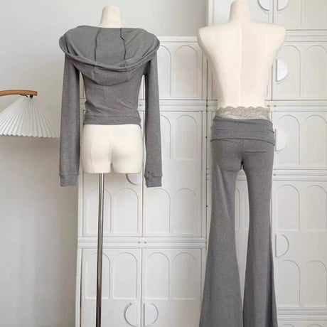 Lace Zip Hoodie Lounge Set 2色