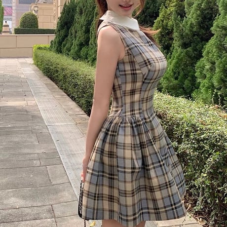 Plaid Collar Mini Onepiece