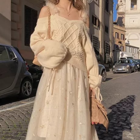 girly fur over knit 2色