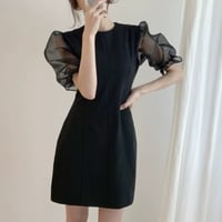 black パフスリ シースルー ワンピ
