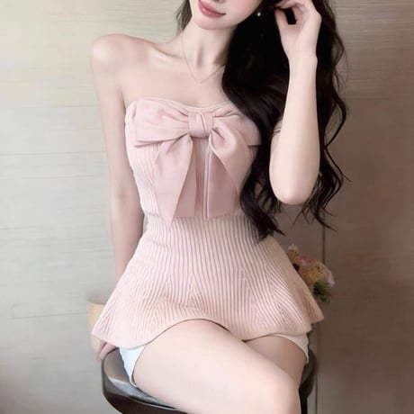 Ribbon Peplum Knit Top 2色