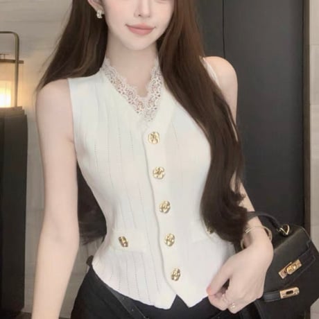 Gold Button Mode Tops 2色