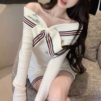 Ribbon Off-shoulder Knit Dress