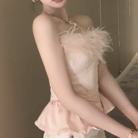 feather pink peplum tops