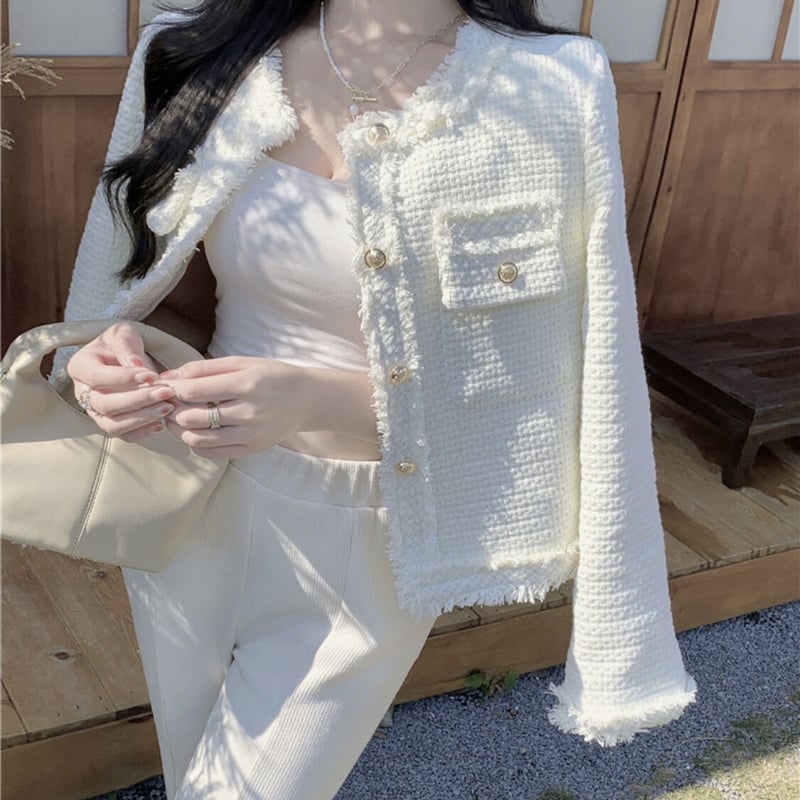 ivory simple tweed jacket | ecrea