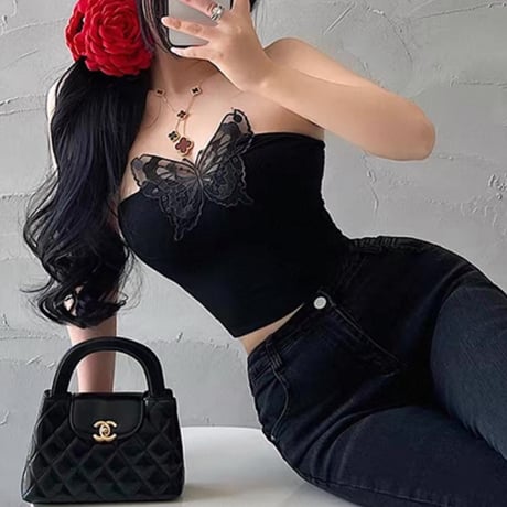 Butterfly Lace Crop Top 2色