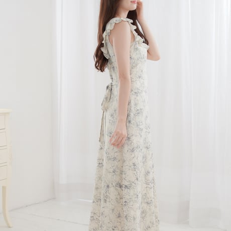flower frill no sleeve dress