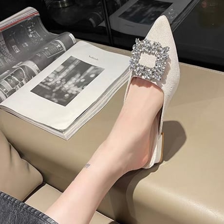 Crystal Buckle Pointed Mules 3色
