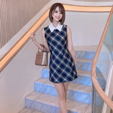 結城里華様♡なみめろ様ご着用♡ブルーチェック襟付きワンピ