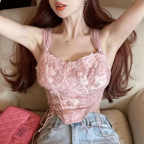pink lace up mini tops